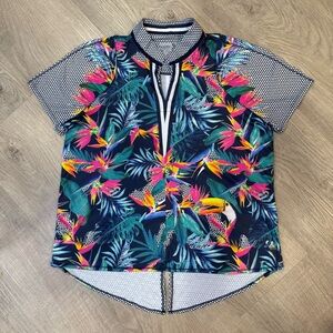 Lucky in Love Samba Tie Back Birds of Paradise Golf Polo (M) EUC